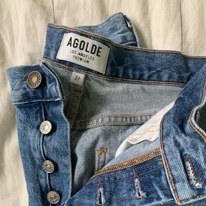 AGOLDE Riley Crop High Rise Jean 27 in Blue Rock